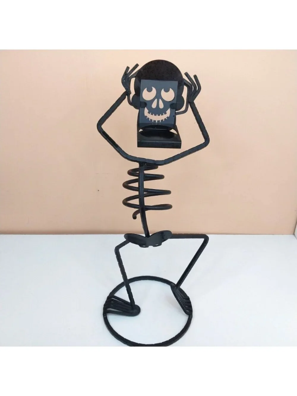 Partylite Mr. Bones Metal Skeleton Candleholder Skull Head Figurine Black 12